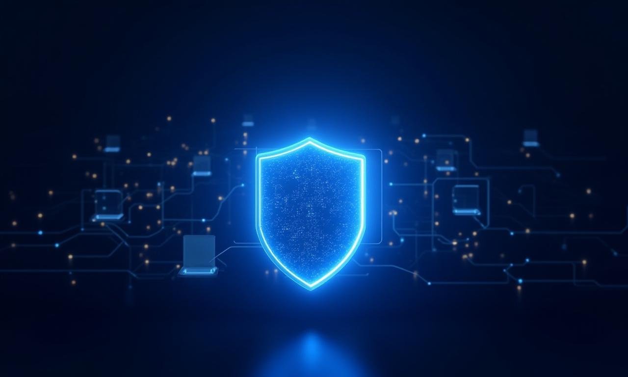 Abstract digital shield and network flow representing cybersecurity resilience